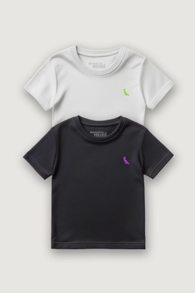 Kit 2 Camisetas Mini Bordado Neon
