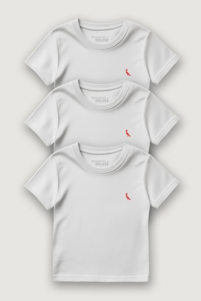 Kit 3 Camisetas Mini Brasa Branca Pica Pau Bordado