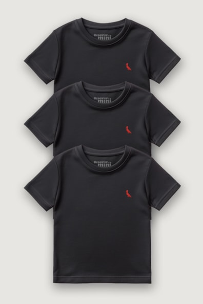 Kit 3 Camisetas Mini Brasa Preta Pica Pau Bordado